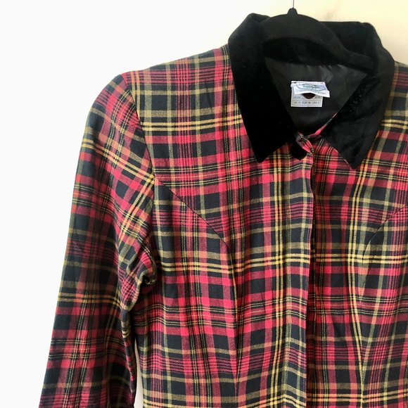VINTAGE LAURA ASHLEY tartan plaid long sleeve dress velvet collar | Size 6 - Picture 4 of 11